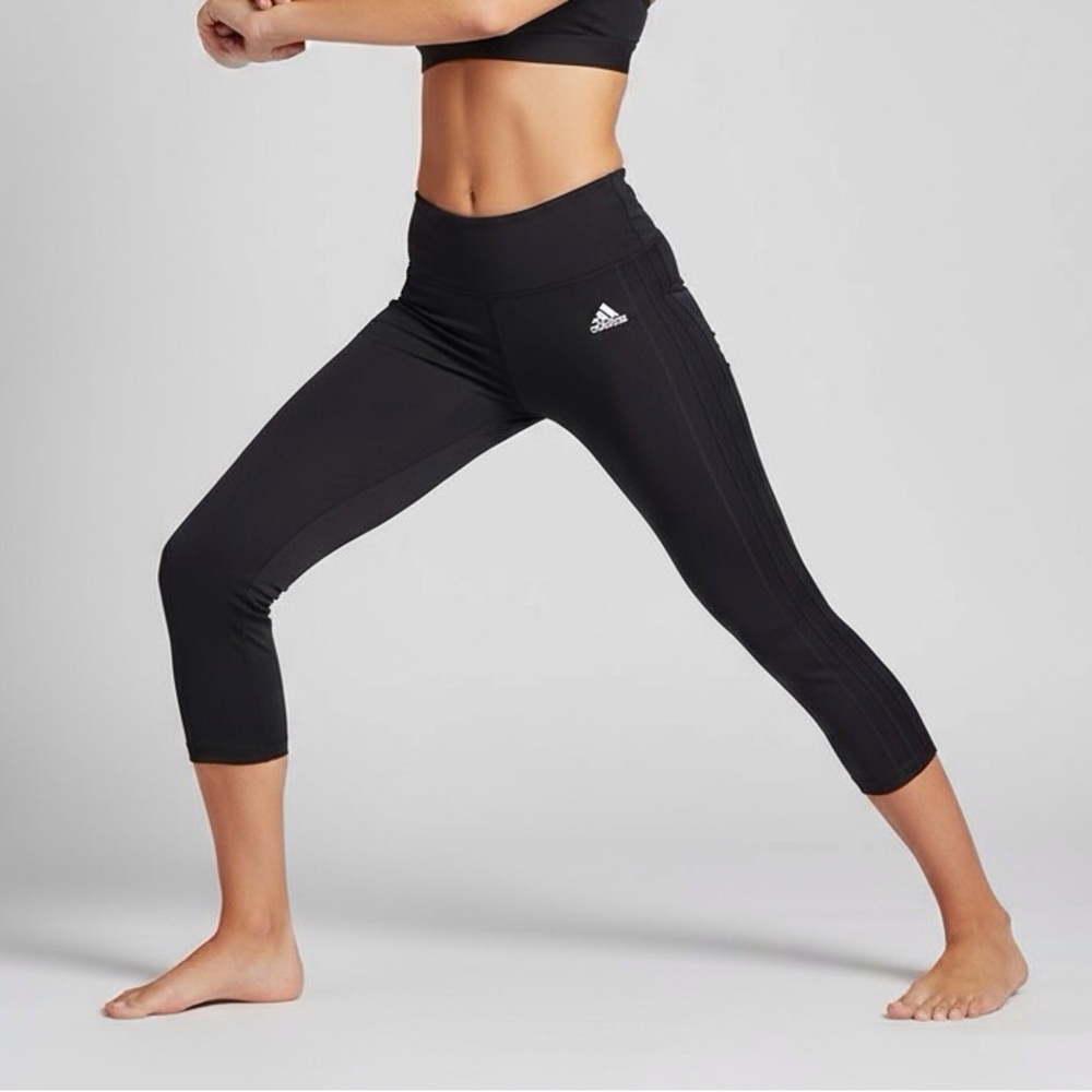 Adidas Climalite Black Crop Leggings Womens Medium High Waist Workout Wear Yoga